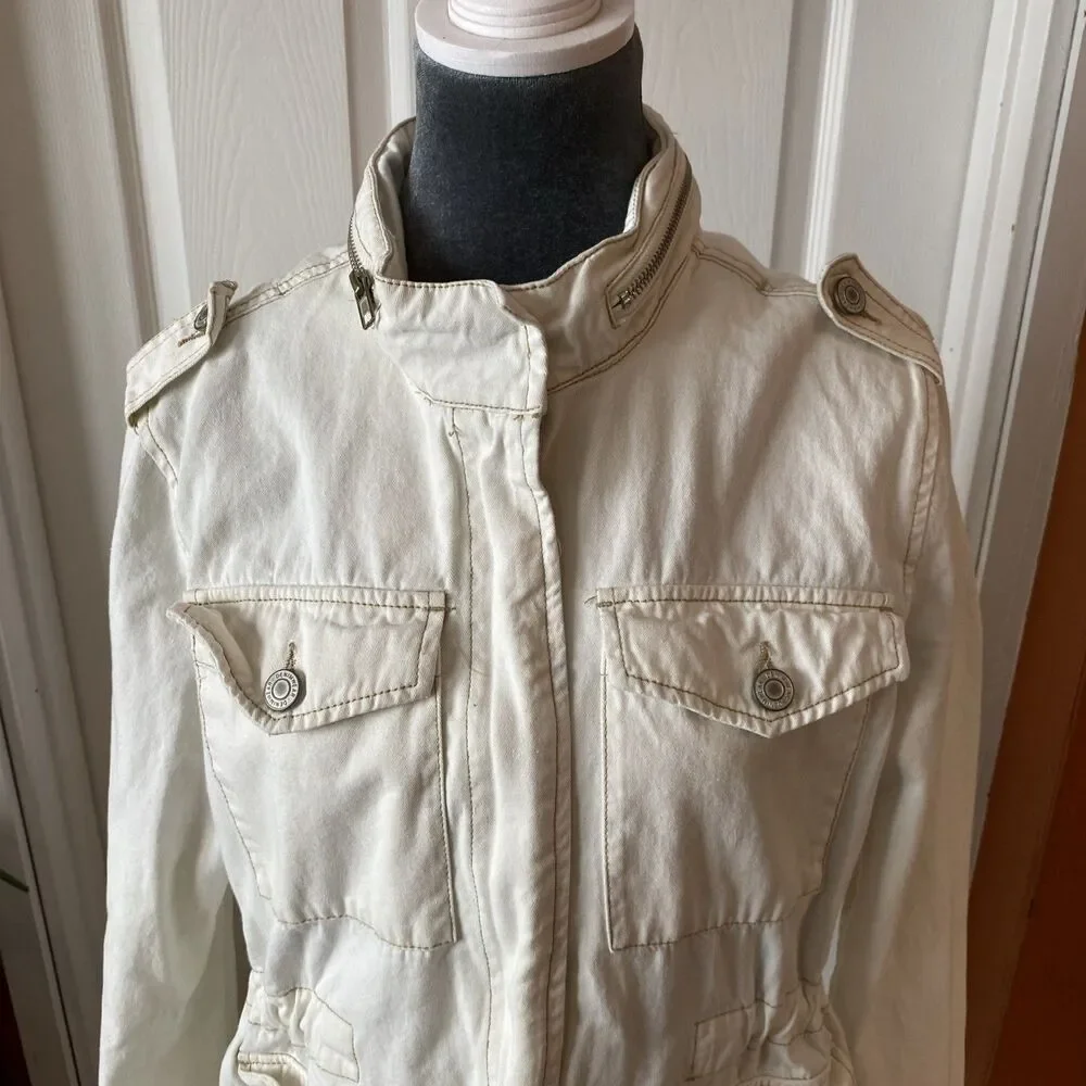 Ashley Vintage Charm Denim Jacket Women’s Size Medium Ivory Full Zip - Picture 2 of 13